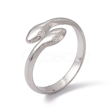 304 Stainless Steel Double Snake Open Cuff Ring for Women RJEW-C045-14P-1