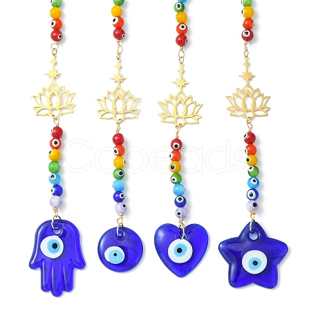 Evil Eye Lampwork Beaded Pendant Decorations HJEW-JM01127-1