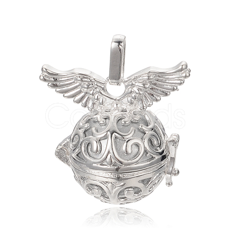 Silver Color Plated Brass Hollow Round Cage Pendants KK-J234-06S-1