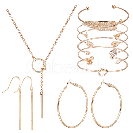 ANATTASOUL Alloy Rectangle Bar Pendant Dangle Earrings & Bangles & Lariat Necklace SJEW-AN0001-16-1