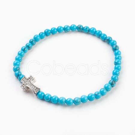 Synthetic Turquoise(Dyed) Beads Stretch Bracelets BJEW-JB03823-05-1