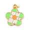 Brass Enamel Pendants, with Jump Ring, Real 18K Gold Plated, Flower Charm, Lime Green, 18.5x15x1mm, Hole: 3mm