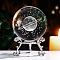 Inner Carving Planet Glass Crystal Ball Diaplay Decoration, with Alloy Pedestal, Fengshui Home Decor, Clear, 60x80mm