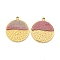 PVD Vacuum Plating 304 Stainless Steel Pendants, Natural Rhodonite Flat Round Charms, Real 18K Gold Plated, 18.5x16x2mm, Hole: 1.5mm