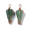 Natural Green Aventurine Copper Wire Wrapped Big Pendants, Faceted Cone Charms, Rose Gold, 50~50.5x16.5x18~19mm, Hole: 8x3.5~4mm
