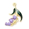 Alloy Enamel Pendants, Long-Lasting Plated, Golden, Flower Charm, Lilac, 29.5x21x3.5mm, Hole: 1.6mm