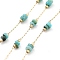 Handmade Chips Natural Shell Beaded Chains, with Natural Ion Plating(IP) 304 Stainless Steel Paperclip Chains, Unwelded, with Spool, Real 18K Gold Plated, Turquoise, 2.2x1x0.5mm