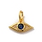 Brass Micro Pave Cubic Zirconia Charms, Long-Lasting Plated, Lead Free & Cadmium Free, Gold, Eye, Medium Blue, 7x12x2mm, Hole: 3mm