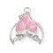 Rack Plating Alloy Resin Pendants, Fishtail, Pink, 18x15x4mm, Hole: 1.8mm