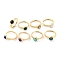 Round Natural Mixed Stone Adjustable Rings, Brass Ring for Women, Long-Lasting Plated, Lead Free & Cadmium Free, Golden, Inner Diameter: 18mm