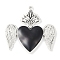 Rack Plating Alloy Enamel Pendants, Cadmium Free & Nickel Free & Lead Free, Sacred Heart with Wing Charm, Antique Silver, 38.5x37.5x3.5mm, Hole: 1.6mm