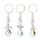 3Pcs 3 Styles Glass Angel Pendant Keychains, with Iron Split Key Rings, Star, Clear AB, 10.2~10.4cm, 1pc/style