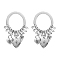 Flat Round Alloy Rhinestone Stud Earrings, Heart Tassel Dangle Earrings for Women, Crystal, 65x40mm