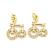 Brass Micro Pave Clear Cubic Zirconia Pendants, Bike, Golden, 16x13x2.5mm, Hole: 2.5mm