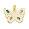 Brass Enamel with Glass Pendants, Real 18K Gold Plated, Butterfly, White, 23x33.5x4.5mm, Hole: 4.5x3mm