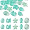 25Pcs 5 Style Ocean Themed Transparent Glass Beads Sets, Mixed Shapes, Turquoise, 12~15x8~15x5~9mm, Hole: 1mm, 5pcs/style