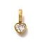 Ion Plating(IP) 304 Stainless Steel Rhinestone Pendants, Heart Charms, Real 14K Gold Plated, Crystal, 11.5x5.5x4mm, Hole: 4.5x2.5mm