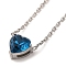 304 Stainless Steel Pave Cubic Zirconia Heart Pendant Cable Chain Necklaces for Women, Stainless Steel Color, Marine Blue, 17.40 inch(44.2cm)