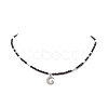 Clear Cubic Zirconia Moon Pendant Necklace with Natural Black Onyx Beaded Chains for Women NJEW-JN04271-01-4