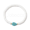 Natutal White Sea Shell Disc Beaded Stretch Bracelets BJEW-JB10551-01-1