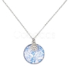 Steel Blue Glass Flat Round & Alloy Pendant Necklace NJEW-JN04453-2