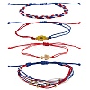 4Pcs 4 Style Flower & Anchor Braided Bead Bracelets Set BJEW-SW00040-1