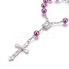 Glass Imitation Pearl Rosary Bead Bracelaets for Easter BJEW-WH0007-01-2