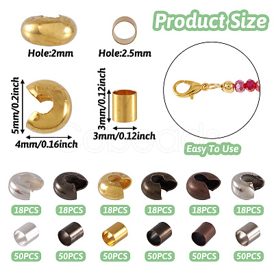 Brass Crimp Beads Covers and Crimp Beads KK-TA0007-03-1