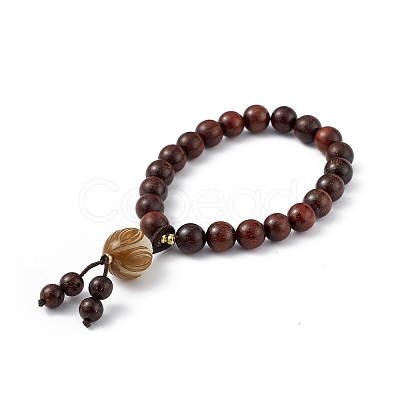 Sandalwood Round Beaded Stretch Bracelet BJEW-H566-07-1