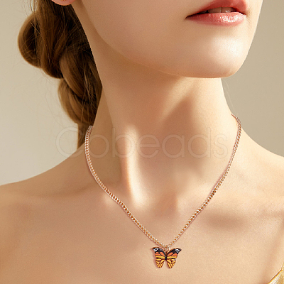 ANATTASOUL 5Pcs 5 Colors Butterfly Alloy Enamel Pendant Necklaces for Women NJEW-AN0001-80-1