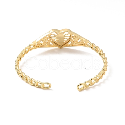 Rack Plating Brass Heart with Virgin Mary Open Cuff Bangle for Women BJEW-M227-02G-1