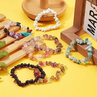 7Pcs 7 Styles Unisex Chip Natural & Synthetic Gemstone Beaded Stretch Bracelets Sets BJEW-SZ0001-27-1