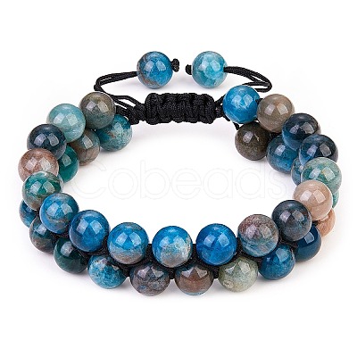 Natural Apatite Braided Bead Bracelet BJEW-SW00001-09-1