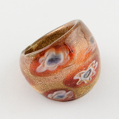 Handmade Gold Sand Millefiori Lampwork Rings RJEW-Q150-M12-B-1