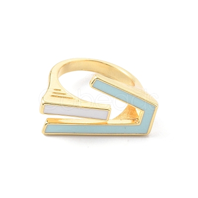 Rack Plating Brass Enamel Cuff Ring for Women RJEW-F143-03G-1