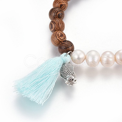 Cotton Thread Tassels Charm Stretch Bracelets BJEW-JB04110-05-1