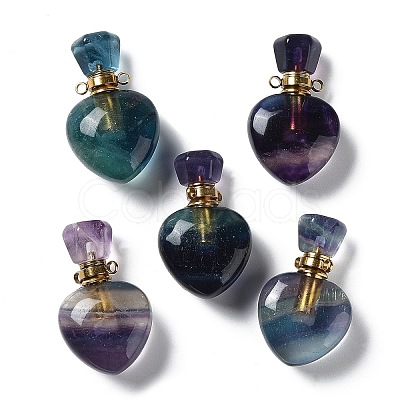 Natural Fluorite Heart Perfume Bottle Pendants G-A026-09-1