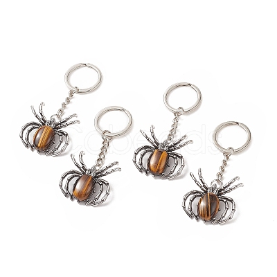 Spider Natural Tiger Eye Pendant Keychain KEYC-C015-01K-1