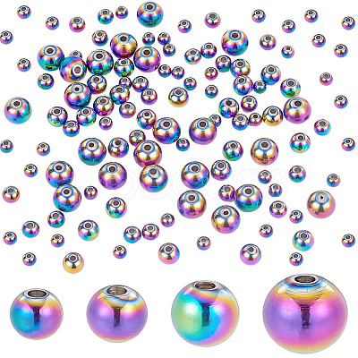 PandaHall Elite 100Pcs 4 Style Rack Plating Rainbow Color 304 Stainless Steel Beads STAS-PH0004-34-1