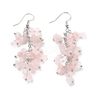 Natural Rose Quartz Chip Beaded Dangle Earrings EJEW-I264-01P-01-1