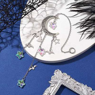 Hollow Moon Alloy Hanging Ornaments HJEW-TA00200-1