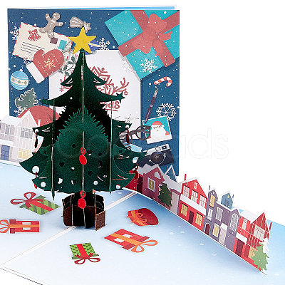 Rectangle 3D Christmas Trees Pop Up Paper Greeting Card AJEW-WH0289-25-1