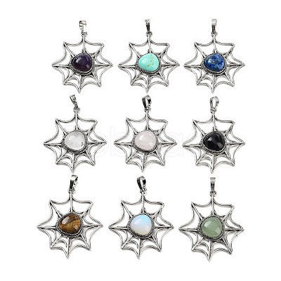 Gemstone Spider Web Pendants G-Q163-09AS-1