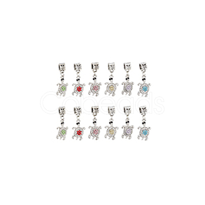 DICOSMETIC 12Pcs 6 Colors Tortoise Alloy Rhinestone European Dangle Charms ALRI-DC0001-03-1