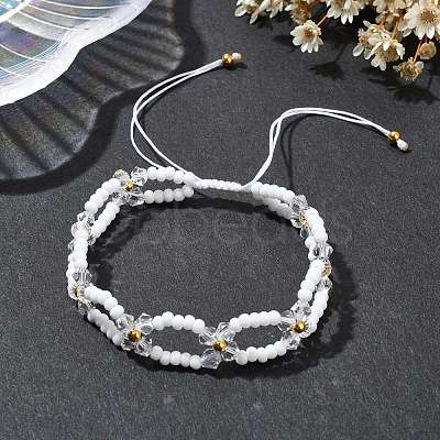 Woven Glass Flower Adjustable Braided Bead Bracelets for Women BJEW-MZ00100-03-1