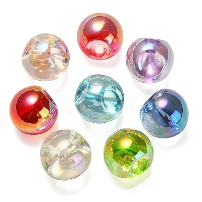 Transparent UV Plating Rainbow Iridescent Acrylic Beads OACR-P015-07-1