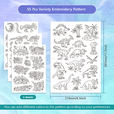 4 Sheets 11.6x8.2 Inch Stick and Stitch Embroidery Patterns DIY-WH0455-133-1