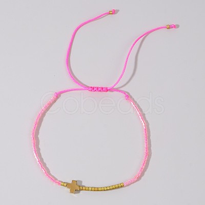 Simple European Style Glass Seed Bead & Cross Braided Bead Bracelets for Women MK8381-3-1