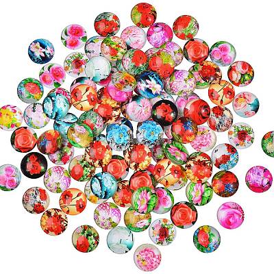 100Pcs Flower Printed Glass Cabochons GGLA-SZ0001-19-1