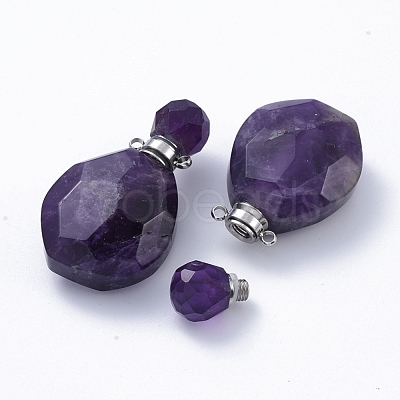 Faceted Natural Amethyst Openable Perfume Bottle Pendants G-E564-08C-P-1